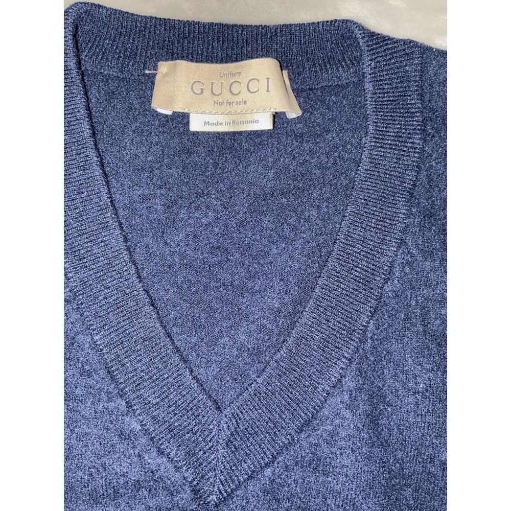 Gucci‎ Uniform Vest Women's M Navy 100% Wool V Neck Crop Career Office Academia - Picture 5 of 8